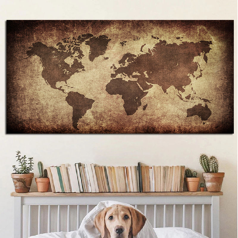 The World Map Retro Canvas Pai - Photography Mapped ulasan dan harga